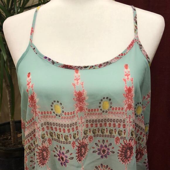 Lightweight Aqua Green Print Tank Racerback Spaghetti Strap Blouse Top size M - Picture 2 of 7